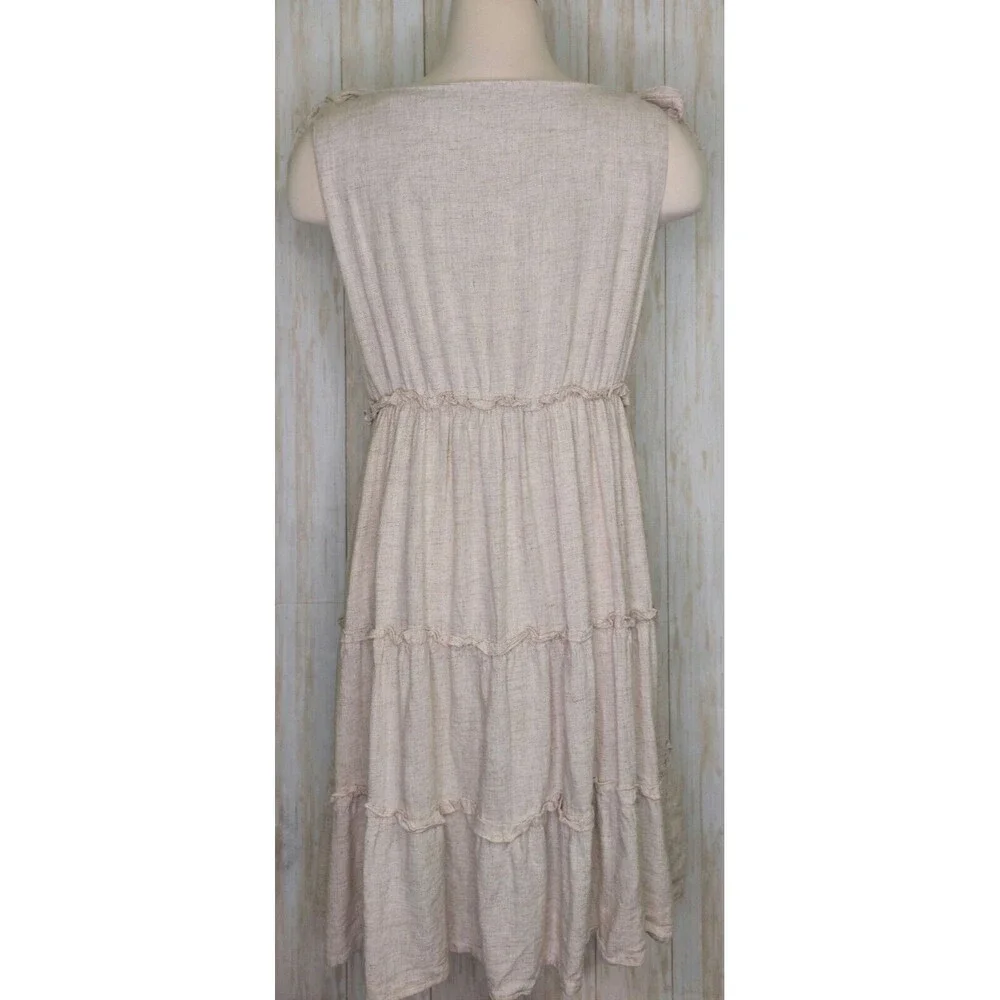 Pink Lily Women's Dress~Linen Blend~ Sleeveless~Ruffled~Tie Straps~Size Large - Picture 2 of 10